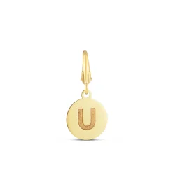 Initial Charm Disc With Letter "U" In 10K Yellow Gold
