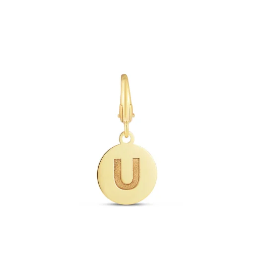 Initial Charm Disc With Letter "U" In 10K Yellow Gold