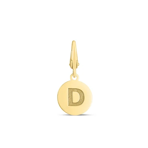 Initial Charm Disc With Letter "D" In 10K Yellow Gold