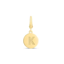 Initial Charm Disc With Letter "K" In 10K Yellow Gold