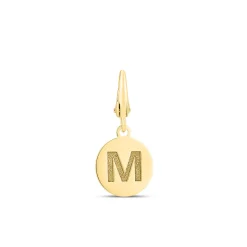 Initial Charm Disc With Letter "M" In 10K Yellow Gold