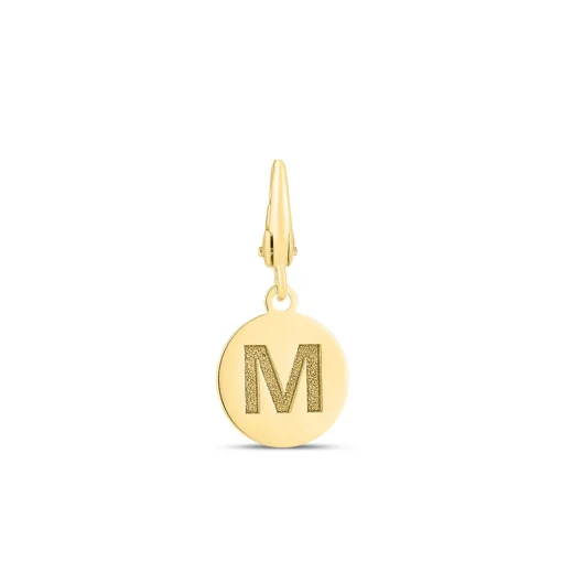 Initial Charm Disc With Letter "M" In 10K Yellow Gold