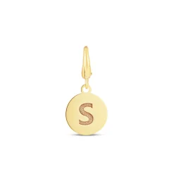Initial Charm Disc With Letter "S" In 10K Yellow Gold
