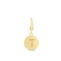 Initial Charm Disc With Letter "T" In 10K Yellow Gold