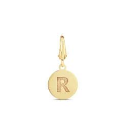 Initial Charm Disc With Letter "R" In 10K Yellow Gold