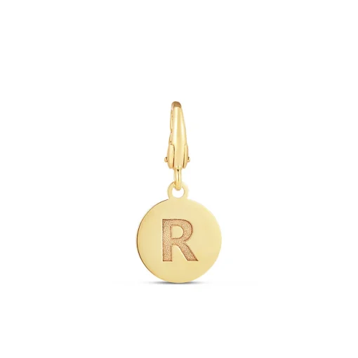 Initial Charm Disc With Letter "R" In 10K Yellow Gold