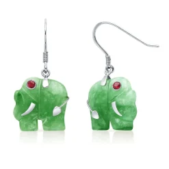 Jade Elephant Earrings In Sterling Silver