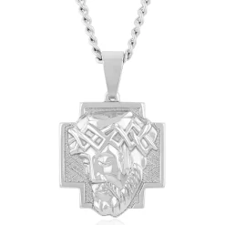 Jesus Medallion In Stainless Steel, 24" Curb Chain