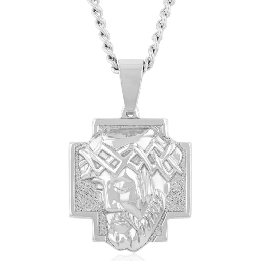 Jesus Medallion In Stainless Steel, 24" Curb Chain