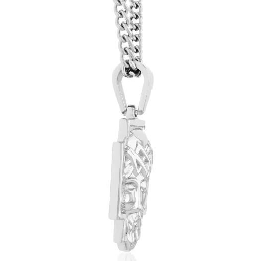 Jesus Medallion In Stainless Steel, 24" Curb Chain