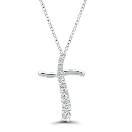 Journey Diamond Cross Pendant In Sterling Silver (1/10 Ct. Tw.)