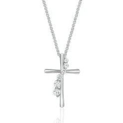 Journey Diamond Cross Pendant In Sterling Silver (1/5 Ct. Tw.)