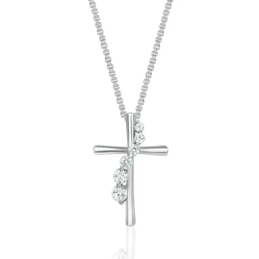 Journey Diamond Cross Pendant In Sterling Silver (1/5 Ct. Tw.)