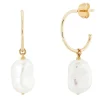 Keshi Pearl Drop Hoop Earrings In 10K Yellow Gold