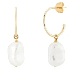 Keshi Pearl Drop Hoop Earrings In 10K Yellow Gold