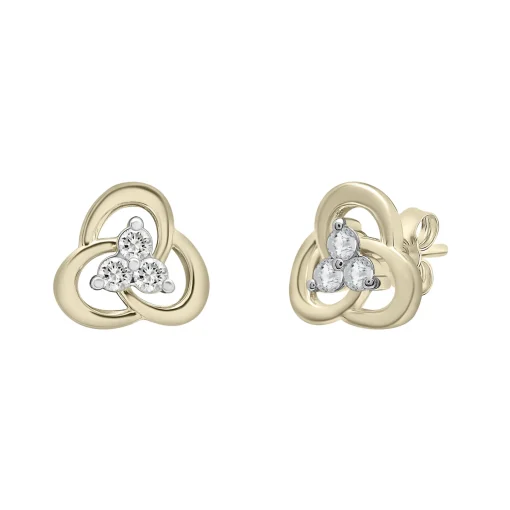 Knot Trefoil Stud Earrings In 10K Yellow Gold (1/10 Ct. Tw.)