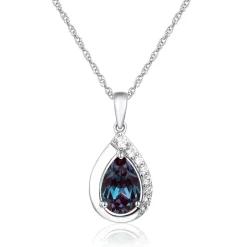 Lab Created Alexandrite & White Sapphire Pendant In Sterling Silver