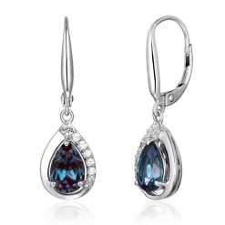 Lab Created Alexandrite & Sapphire Drop Earrings In Sterling Silver