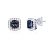 Lab Created Alexandrite & Lab Created White Sapphire Cushion Halo Earrings In Sterling Silver