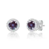Lab Created Alexandrite & White Sapphire Stud Earrings In Sterling Silver