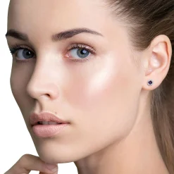Lab Created Alexandrite & White Sapphire Stud Earrings In Sterling Silver