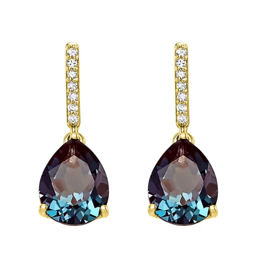 Lab Created Alexandrite Drop Earrings In 10K Yellow Gold