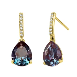 Lab Created Alexandrite Drop Earrings In 10K Yellow Gold