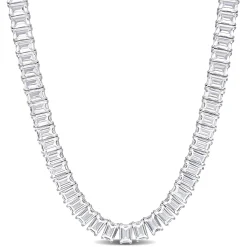 Lab Created Baguette-Shaped White Sapphire Necklace In Sterling Silver