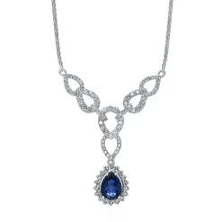 Lab Created Blue & White Sapphire Y-Necklace In Sterling Silver