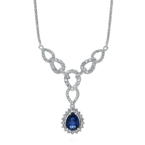 Lab Created Blue & White Sapphire Y-Necklace In Sterling Silver