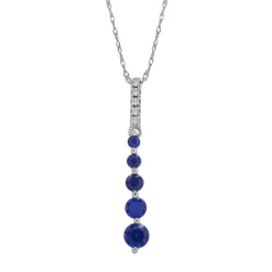 Lab Created Blue & White Sapphire Drop Pendant In 10K White Gold