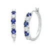Lab Created Blue & White Sapphire Hoop Earrings In Sterling Silver