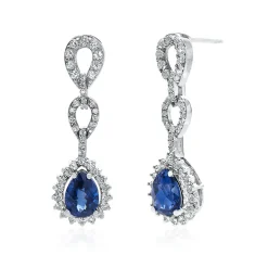 Lab Created Blue & White Sapphire Dangle Earrings In Sterling Silver
