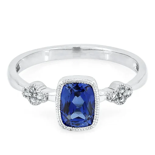 Lab Created Blue & White Sapphire Stack Ring In Sterling Silver