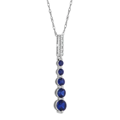 Lab Created Blue & White Sapphire Drop Pendant In 10K White Gold