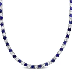 Lab Created Blue And White Sapphire Necklace In Sterling Silver