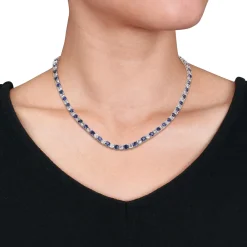 Lab Created Blue And White Sapphire Necklace In Sterling Silver