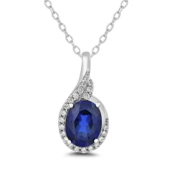 Lab Created Blue Sapphire Pendant With Lab Created White Sapphires In Sterling Silver