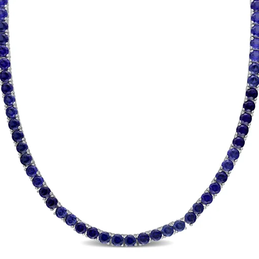 Lab Created Blue Sapphire Tennis Necklace In Sterling Silver