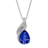 Lab Created Blue Sapphire & Diamond Pendant In Sterling Silver