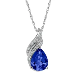 Lab Created Blue Sapphire & Diamond Pendant In Sterling Silver