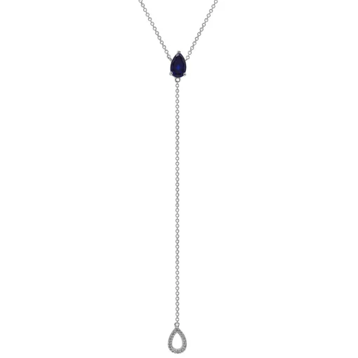 Lab Created Blue Sapphire And Diamond Accent Necklace In Sterling Silver