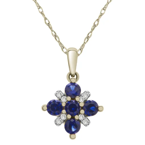 Lab Created Blue Sapphire & Natural Diamond Accent Pendant In 10K Yellow Gold