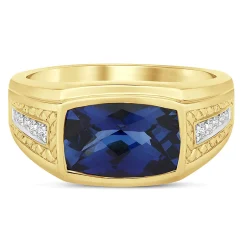 Lab Created Blue Sapphire And Diamond Ring In 10K Yellow Gold (1/7 Ct. Tw.)