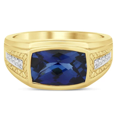 Lab Created Blue Sapphire And Diamond Ring In 10K Yellow Gold (1/7 Ct. Tw.)