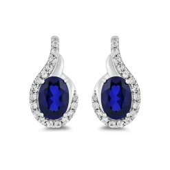 Lab Created Blue Sapphire Earrings With Lab Created White Sapphires In Sterling Silver