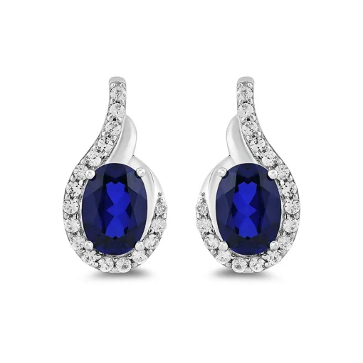 Lab Created Blue Sapphire Earrings With Lab Created White Sapphires In Sterling Silver