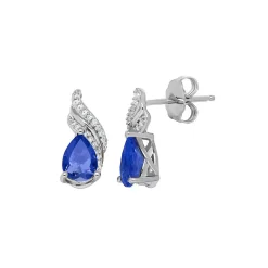 Lab Created Blue Sapphire & 1/10 Ct. Tw. Diamond Earrings In Sterling Silver