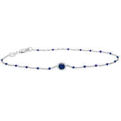 Lab Created Blue Sapphire And Beaded Enamel Bracelet In Sterling Silver