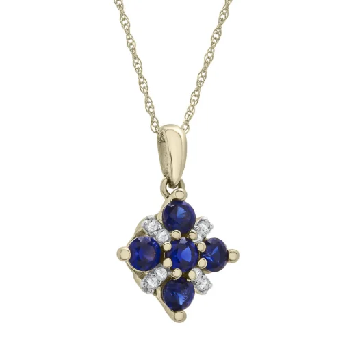 Lab Created Blue Sapphire & Natural Diamond Accent Pendant In 10K Yellow Gold